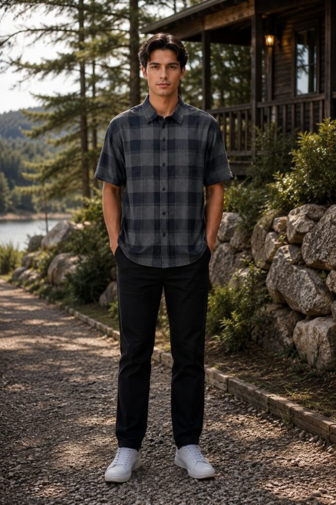 Cascade Short Sleeve Check Shirt - Charcoal