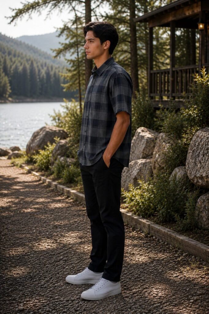 Cascade Short Sleeve Check Shirt - Charcoal