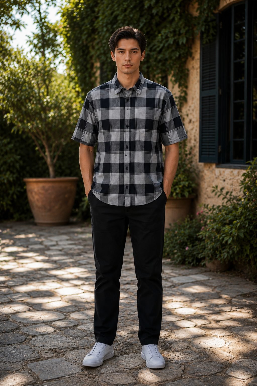 Cascade Short Sleeve Check Shirt - Light Grey