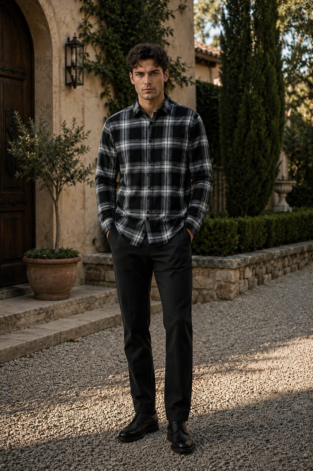 Cedar Long Sleeve Check Shirt - Black