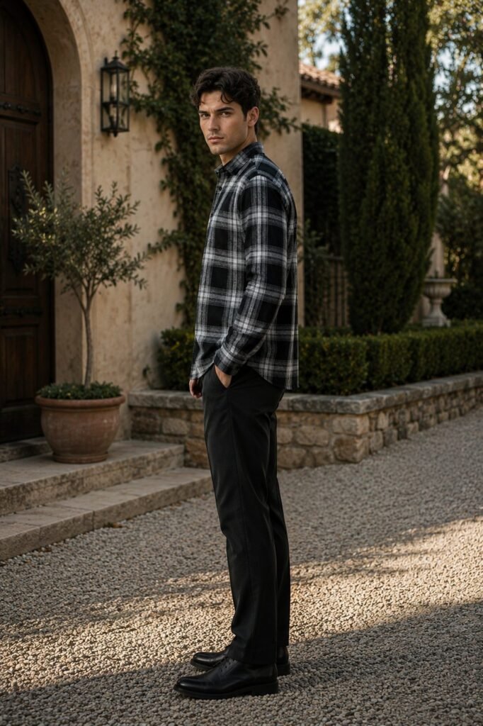 Cedar Long Sleeve Check Shirt - Black