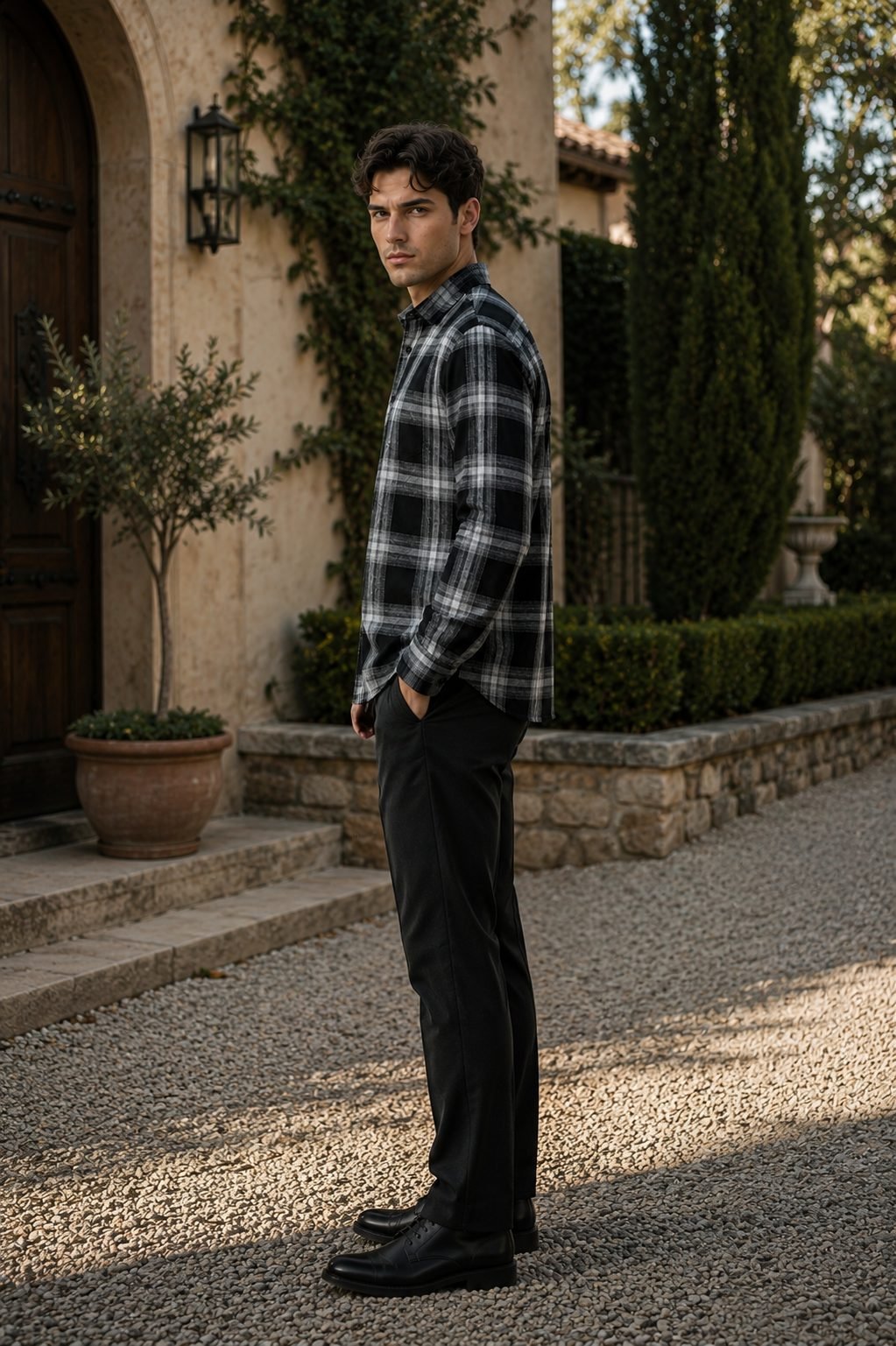 Cedar Long Sleeve Check Shirt - Black