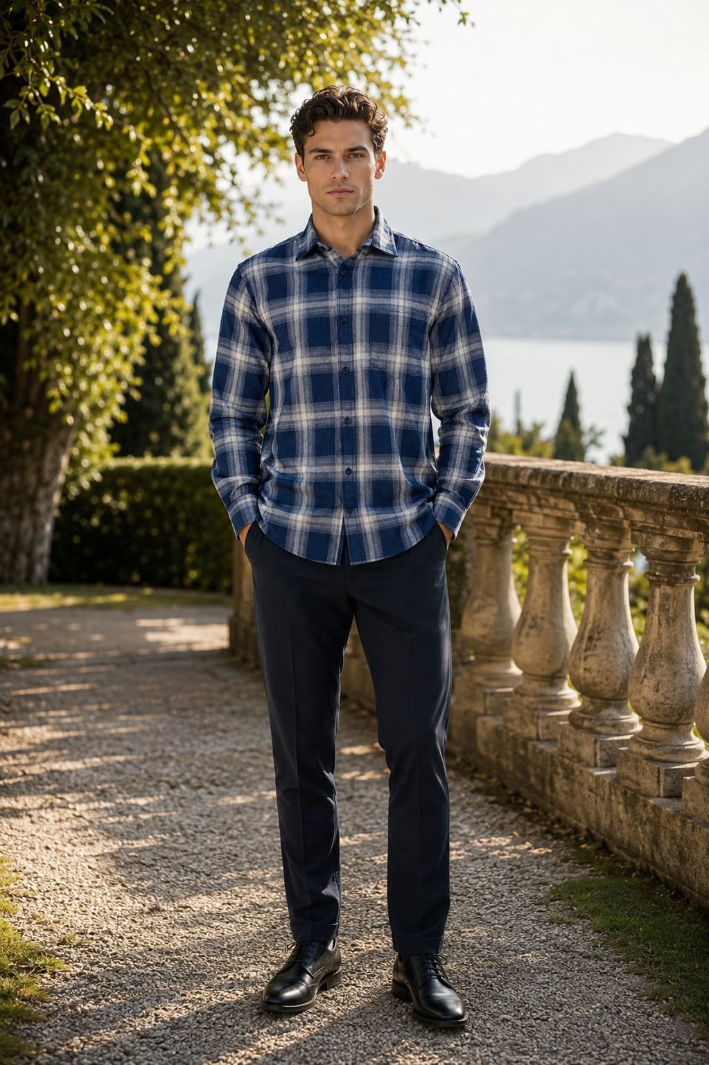Cedar Long Sleeve Check Shirt - Navy