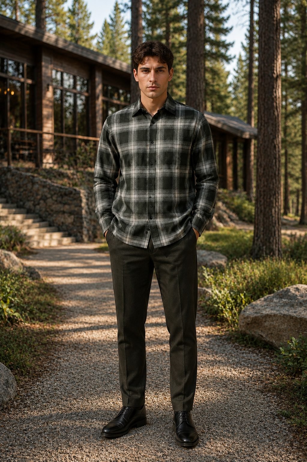 Cedar Long Sleeve Check Shirt - Olive