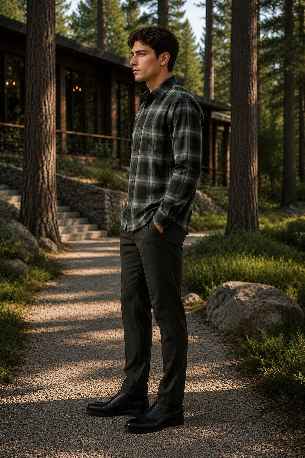 Cedar Long Sleeve Check Shirt - Olive