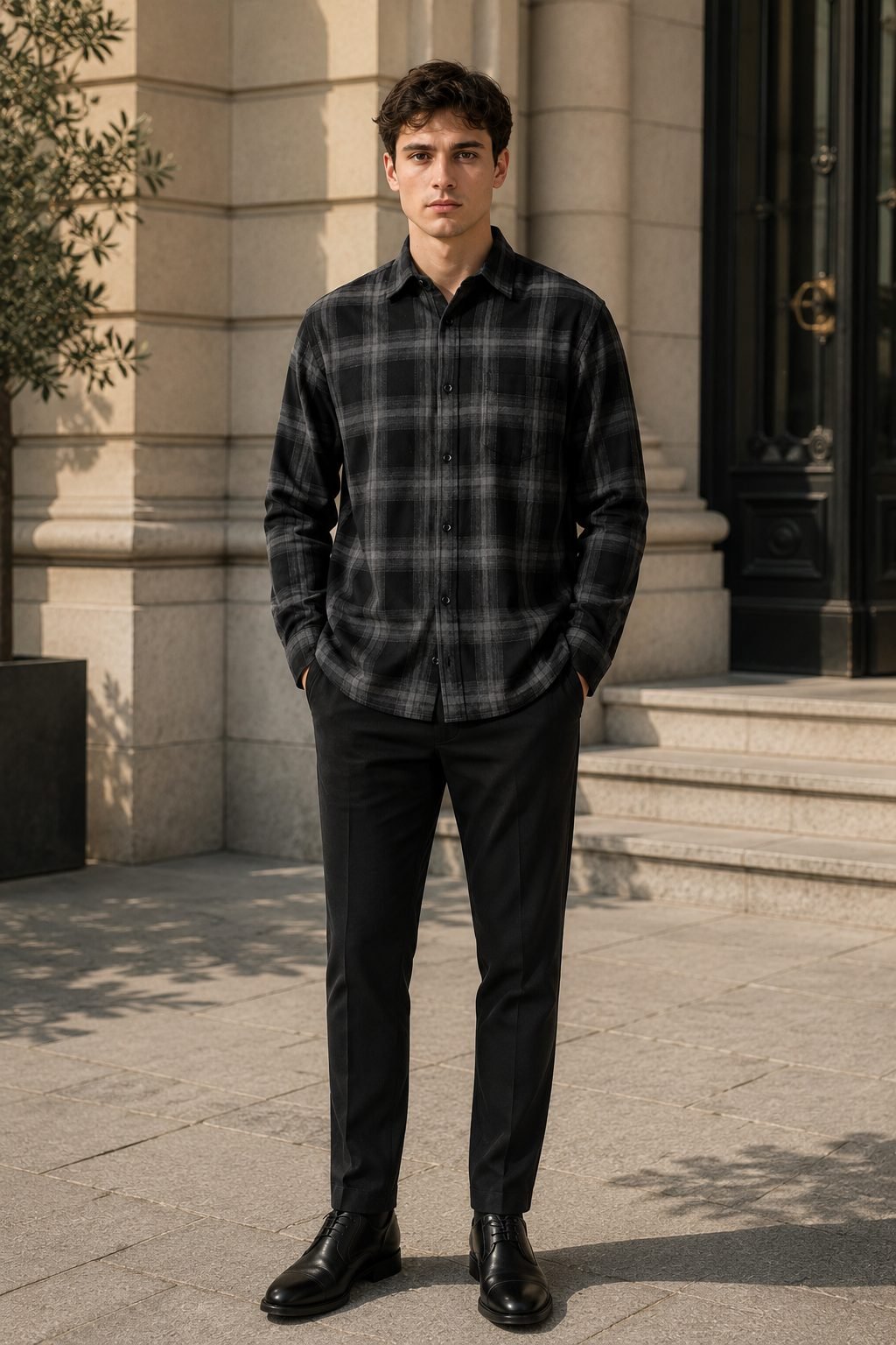Cedar Long Sleeve Check Shirt - Charcoal