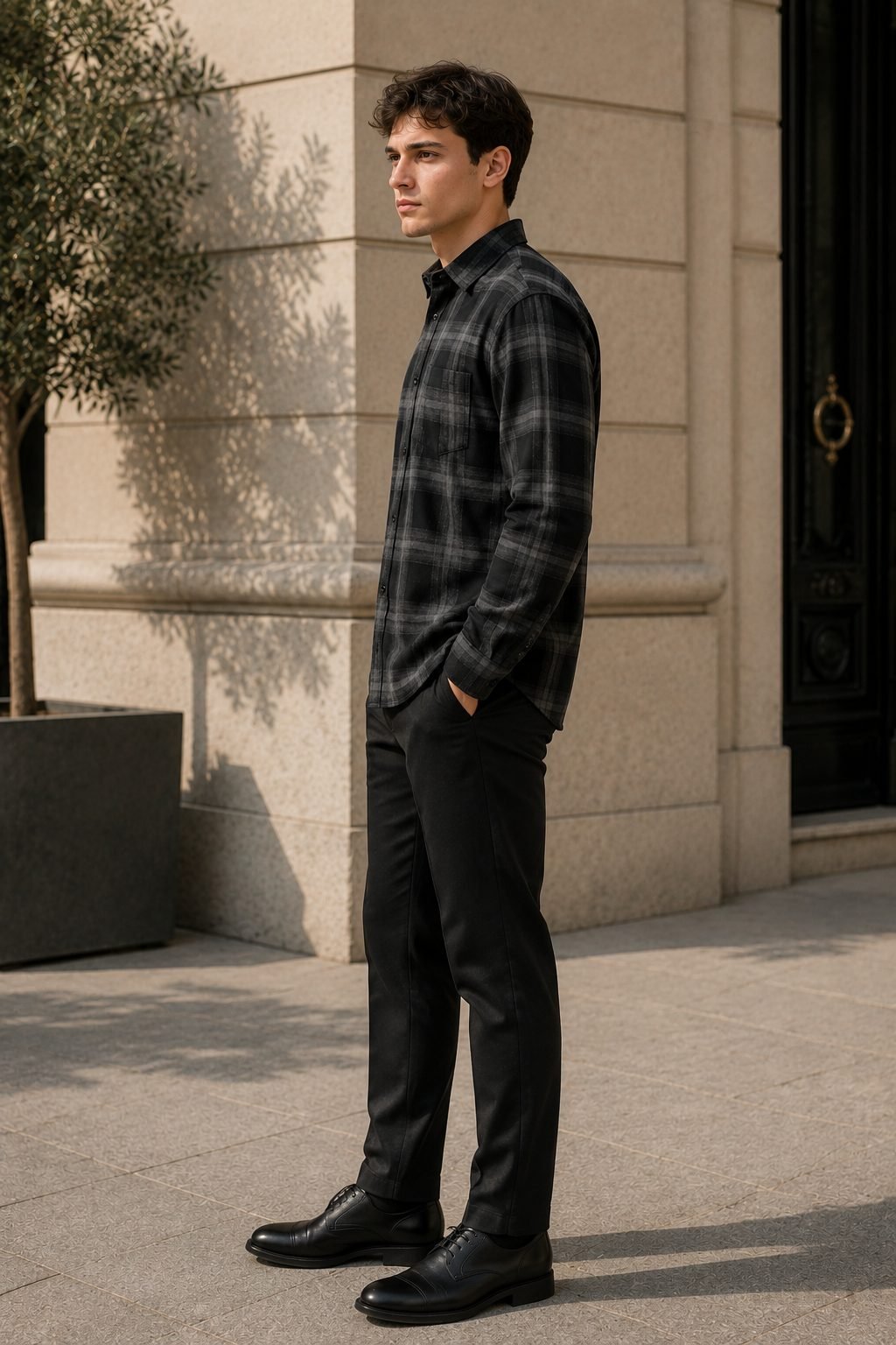 Cedar Long Sleeve Check Shirt - Charcoal