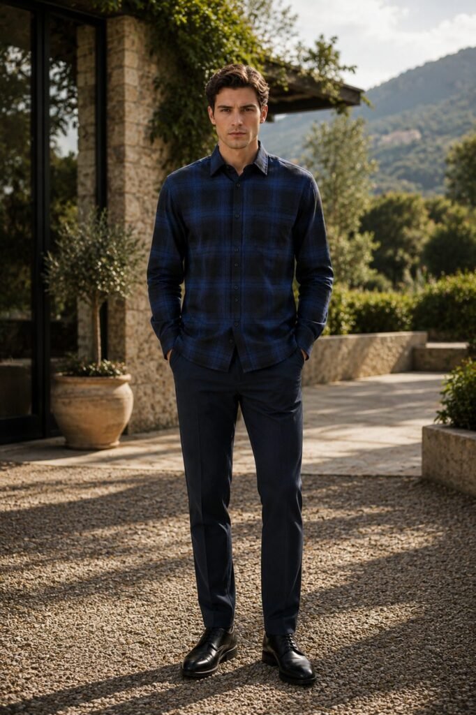 Cedar Long Sleeve Check Shirt - Navy