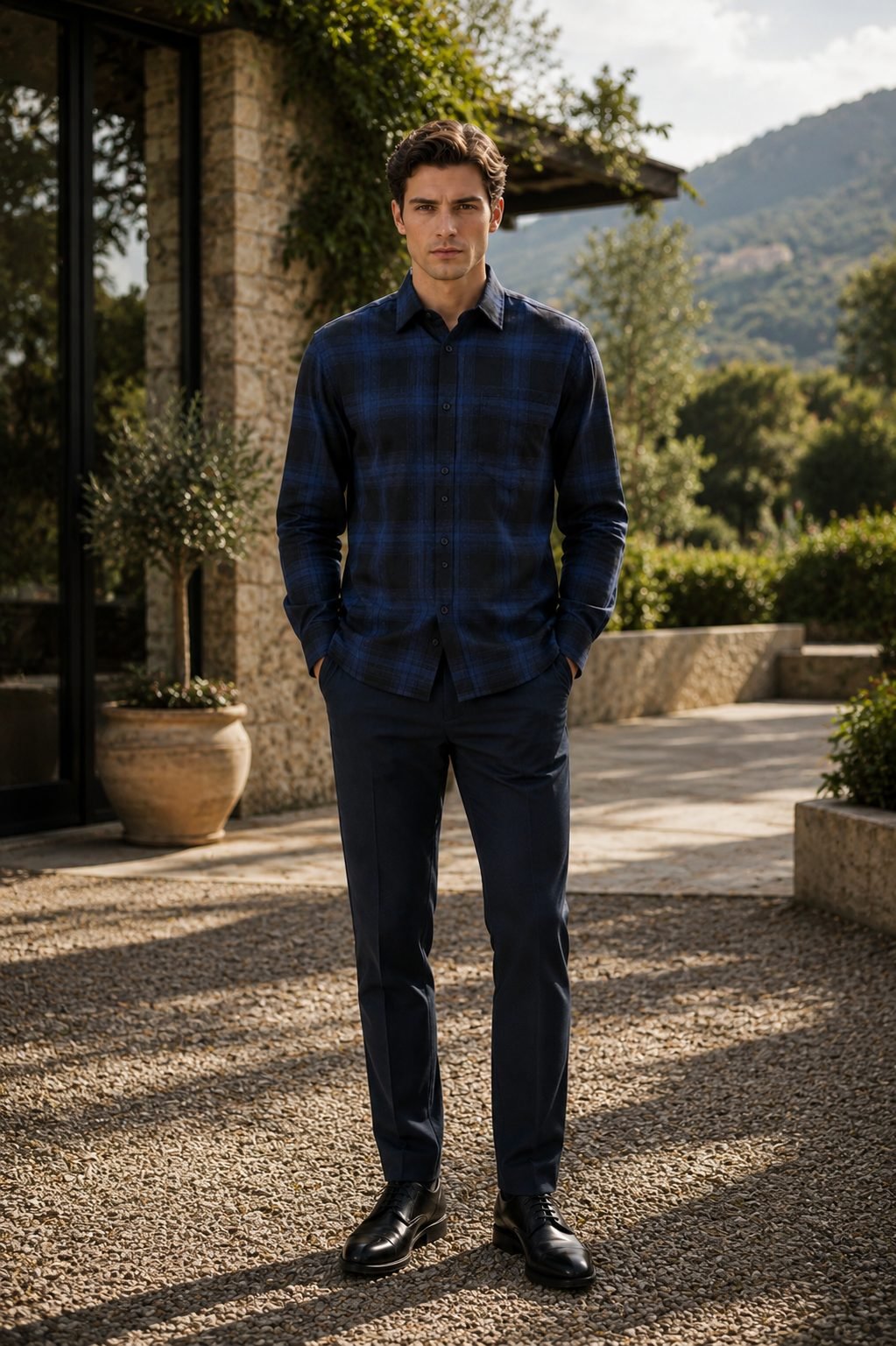 Cedar Long Sleeve Check Shirt - Navy
