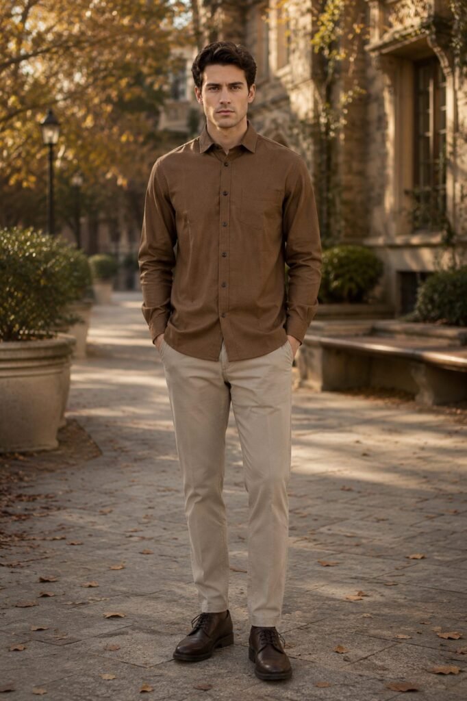 Meridian Twill Long Sleeve Shirt - Brown