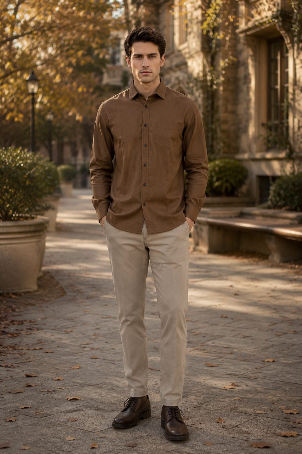 Meridian Twill Long Sleeve Shirt - Brown