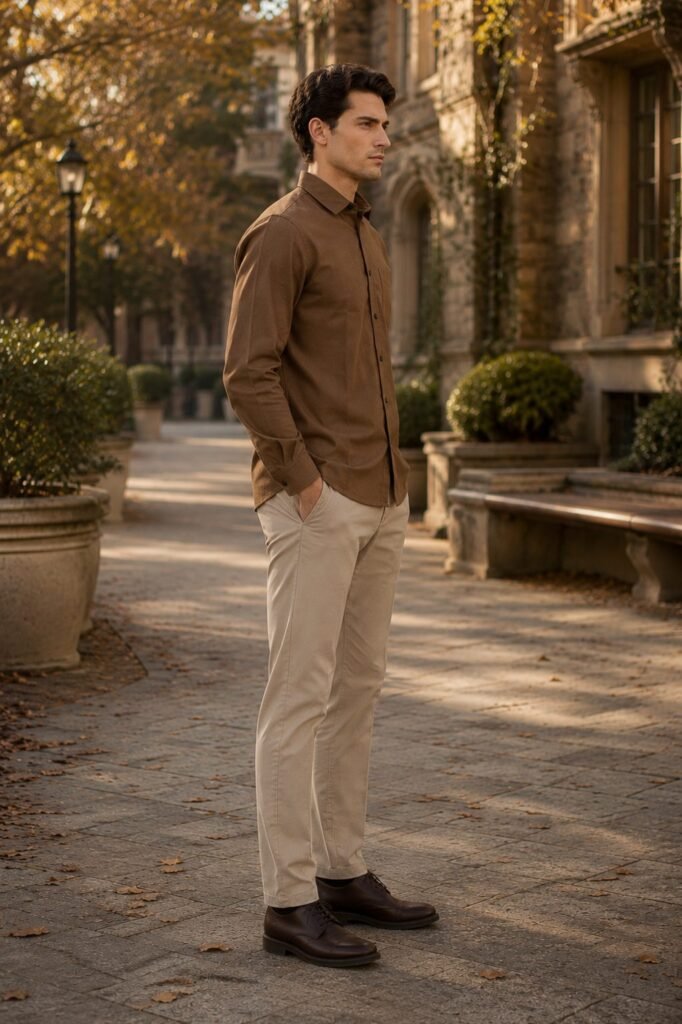 Meridian Twill Long Sleeve Shirt - Brown