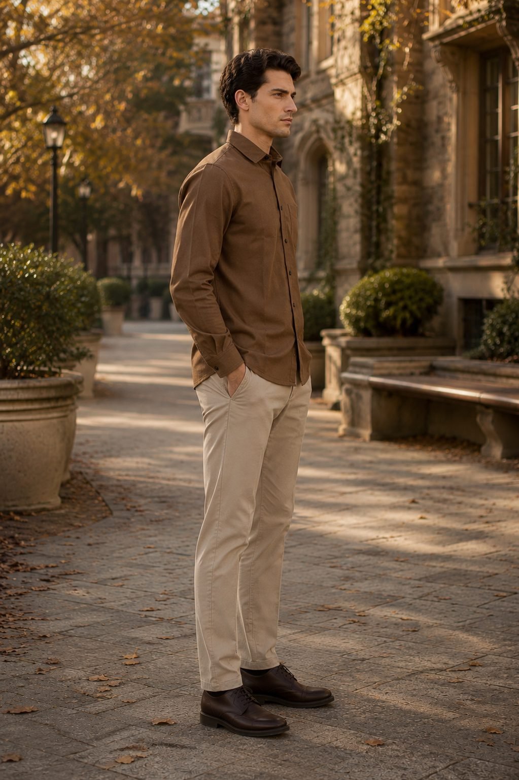 Meridian Twill Long Sleeve Shirt - Brown