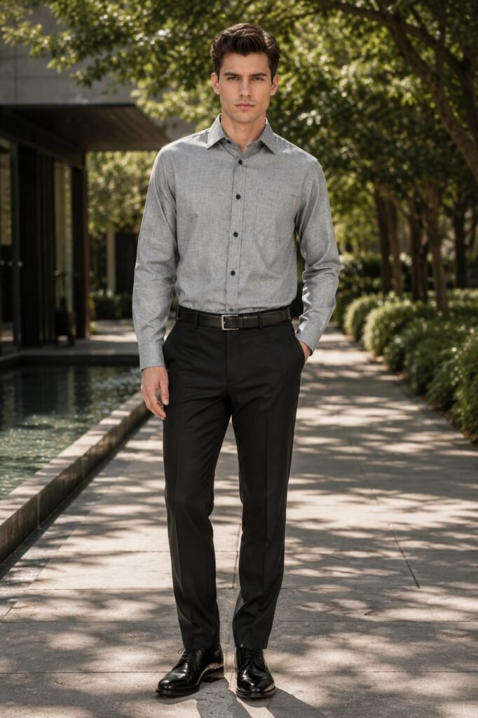 Meridian Twill Long Sleeve Shirt - Light Grey