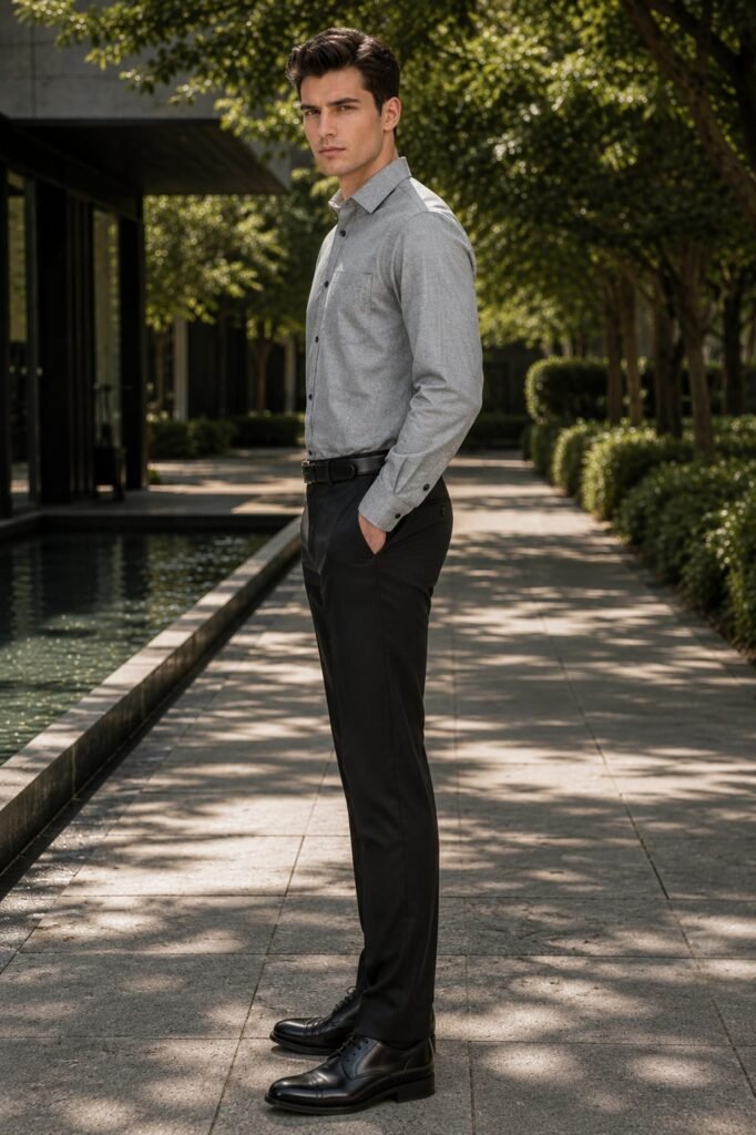 Meridian Twill Long Sleeve Shirt - Light Grey